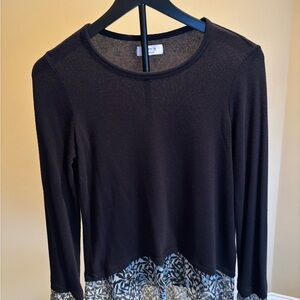 Bailey 44 Black Long Sleeve Top with Patterned Hem